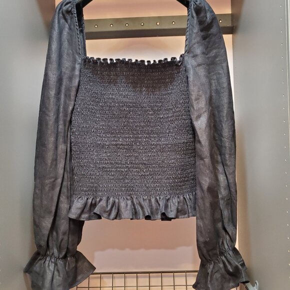 Reformation Black Smocked Blouse - Picture 4 of 12